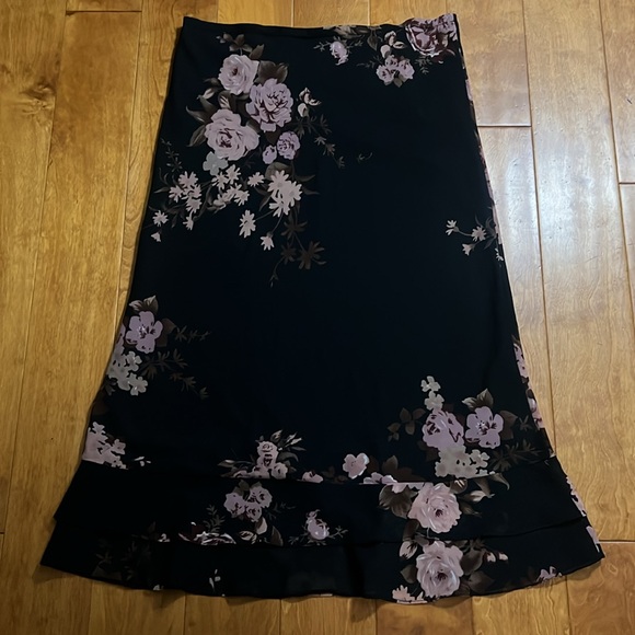 Vintage Zero Zero Y2K Floral Black Midi Skirt Size L 90’’s Whimsigoth Grunge - Picture 9 of 10